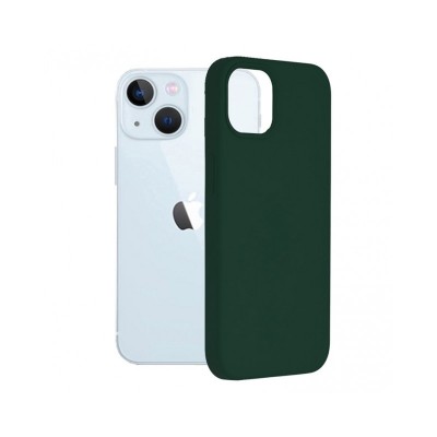 Husa iPhone 13 mini, SIlicon Catifelat cu interior Microfibra, Verde Midnight
